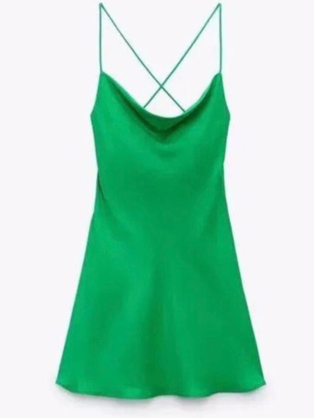 NWT Zara Green Satin Effect Slip Mini Dress Cowl Neck Size XS